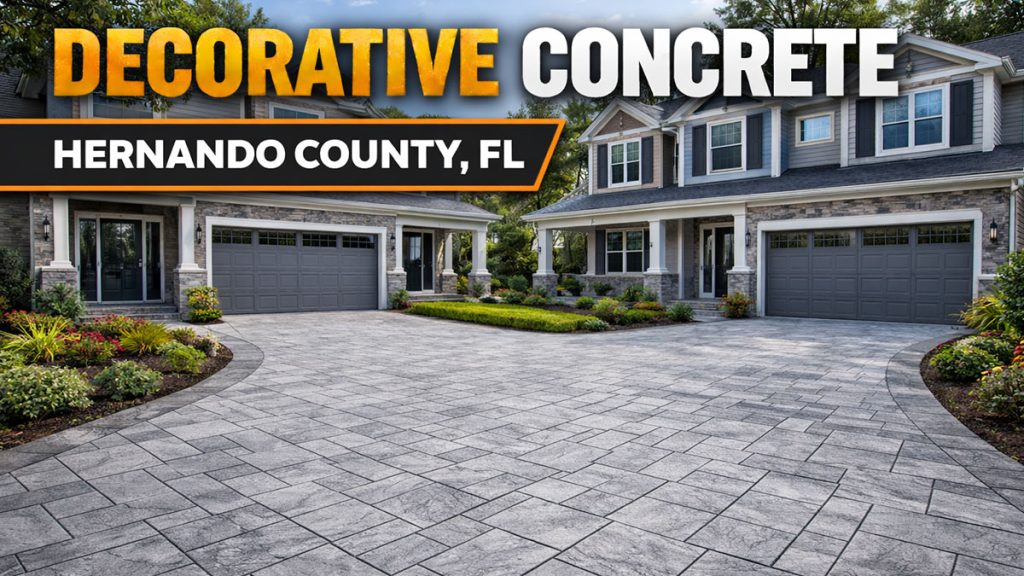 Hernando County Spring Hill Driveway with Gray stencil decorative concrete
